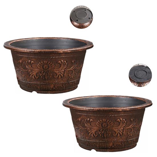 Flower Pot Thickened Resin Decorative Planter with Drainage Holes Large Capacity Bronze Embossed Outdoor Garden Flower Pot