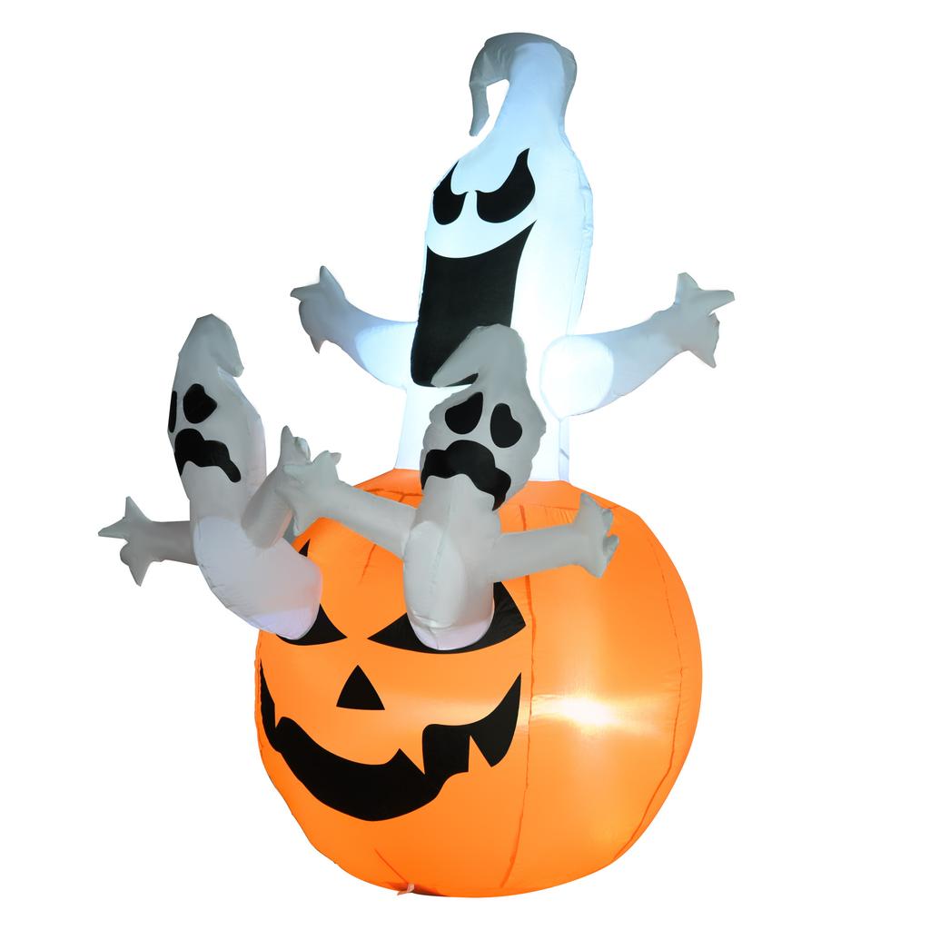Inflatable Pumpkin Ghost Halloween Decoration Figure with LED Lighting, Polyester, 120x120x180cm
