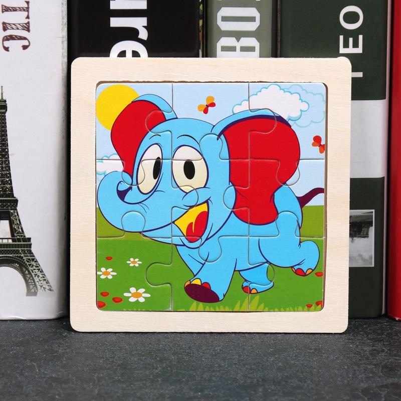 11*11cm 3D Holzpuzzle Baby Spielzeug Cartoon Tier Verkehr Tangram Puzzlespiel Frühes Lernen Pädagogisches Spielzeug für Kinder