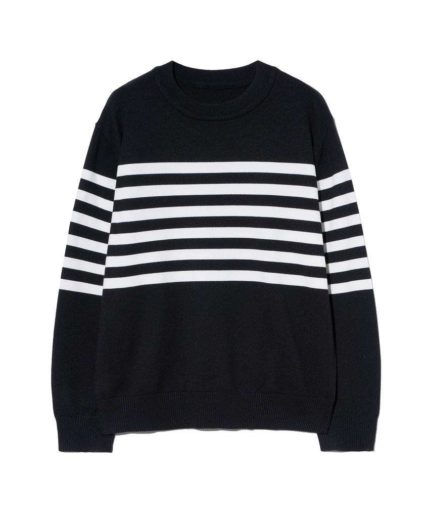 IRONYPORNO WHITELINE 86-Iroj366 Solid Striped Long Sleeve Knit Black