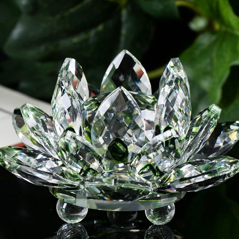 Elegant Crystal Lotus Flower Ornament Decorative Home Accent for Feng Shui, Meditation, and Gift Giving