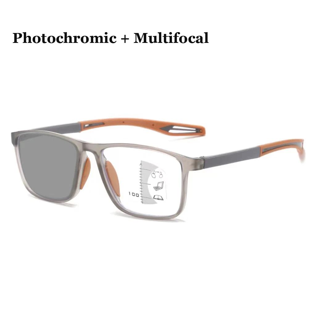Men Women Progressive Near Far Eyewear Ultralight Photochromic Reading Glasses Anti-Blue Lamp Multifocal Color Changing Glasses