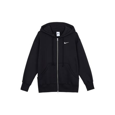 Solid Color Full-Zip Hooded Long Sleeve Jacket Women Tops Black DQ5759-010