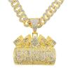 Full of Diamond Letters Exaggerated Cuban Chain Pendant, European and American Personalized Men's Cool Hip-hop Trend Necklace Accessories