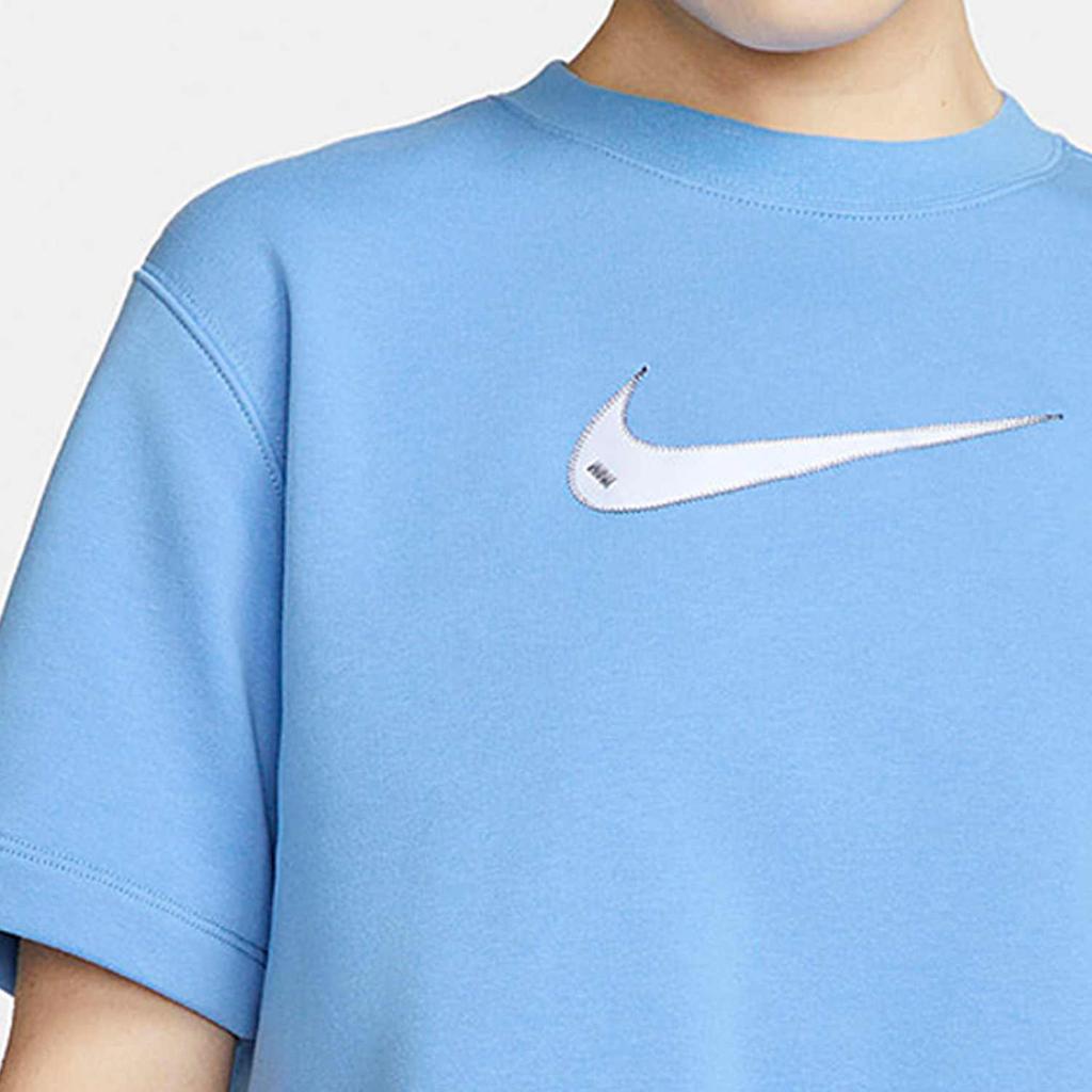 Nike Casual Round Neck Pullover High Waist Cropped Drawstring Stitching Short Sleeve Drop Shoulder T-Shirt Women T-Shirt Blue DM6745-412