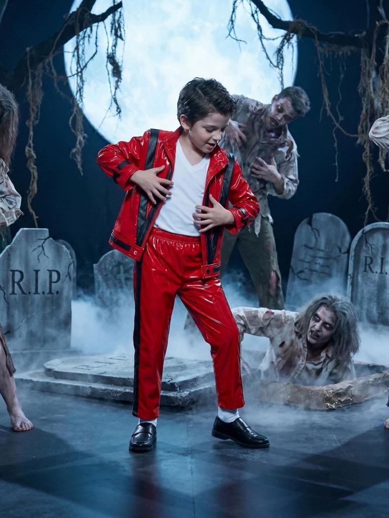 Kinder Michael Jackson Kostüm Rot Schwarz Leder Outfit Jungen Bühnenauftritt Anzug Halloween Kostüm