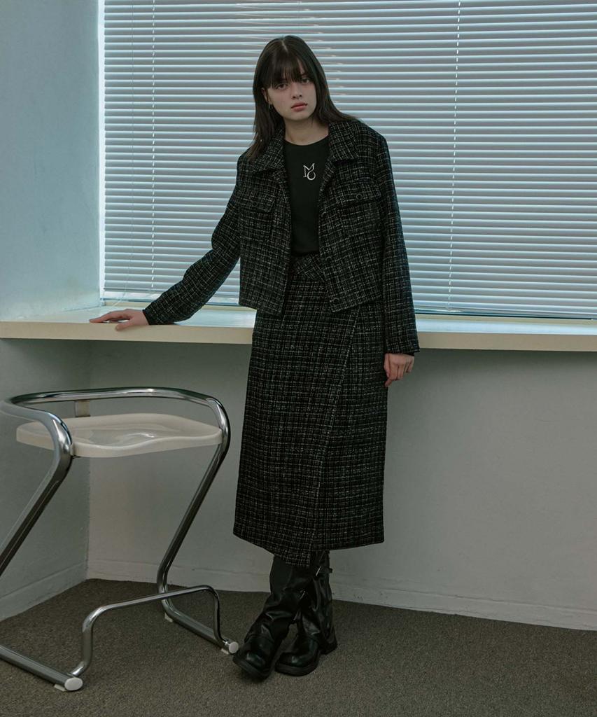 Mualeumoa Tweed Wrap Long Skirt - Black