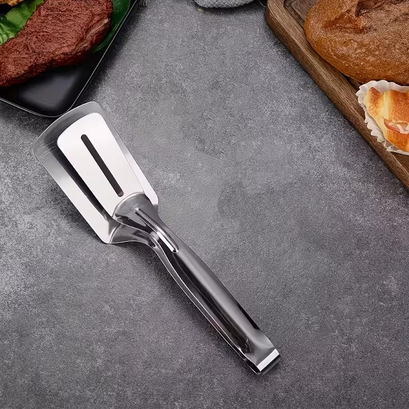 Pince Spatule 2 en 1 en Acier Inoxydable Pinces de Cuisine Spatule de Cuisson Antiadhésive Retourneur d'Aliments Clip pour BBQ Friture Outil de Cuisson