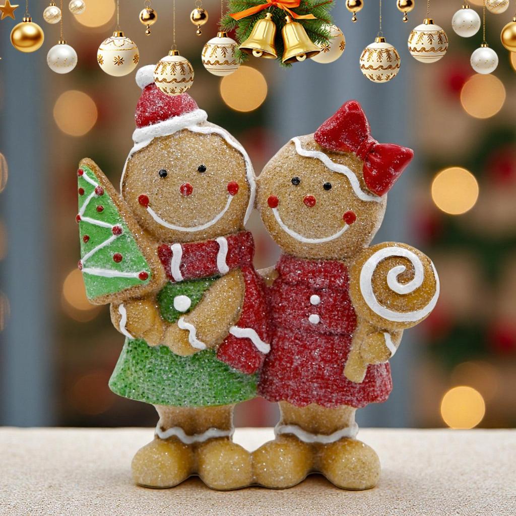 Gingerbread Figurine Couple Gingerbread Collectible Ornament Desktop Christmas Statue For Fireplace Bookshelf Dinner Table