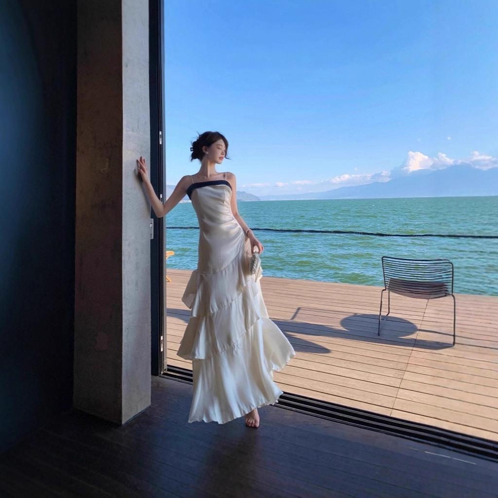 New femininity mermaid Ji streamer suspender skirt adult ceremony dress skirt one-word shoulder dress summer