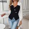 YYFS Women's Fashion Casual Fall Winter Colour Block Print Long Sleeve V-Neck Sweaters