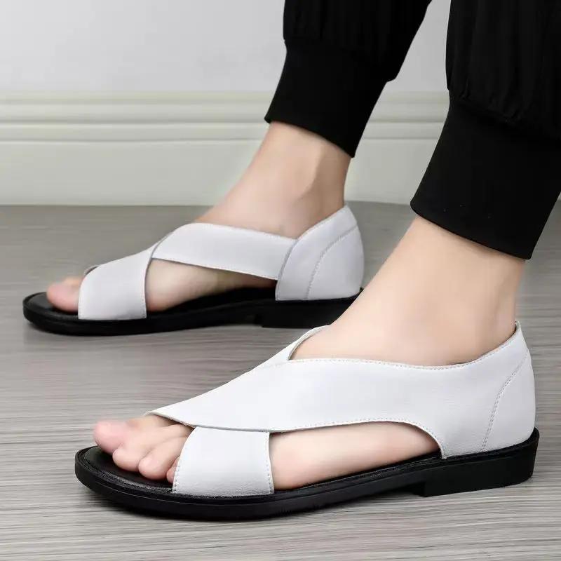 Genuine Leather Men's Sandals Flat Open Toe Rome Style Mens Sandalias Summer Breathable Beach Gladiator Sandals for Men 2025