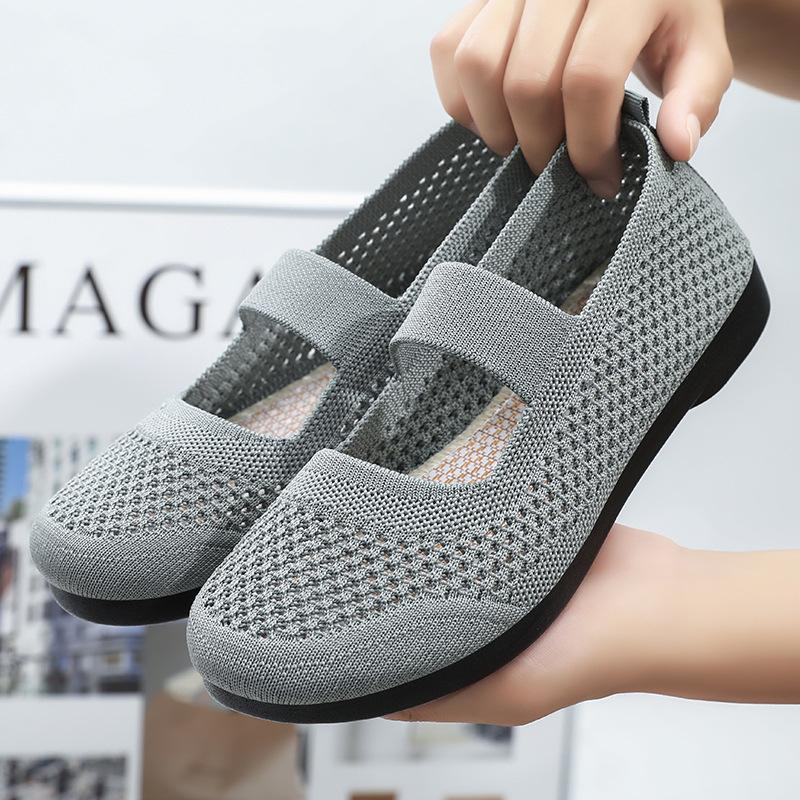 Women's Shoes Summer Hollow Breathable Mesh Shoes Lazy One Pedal Mother Shoes Solid Color Versatile Casual Shoes