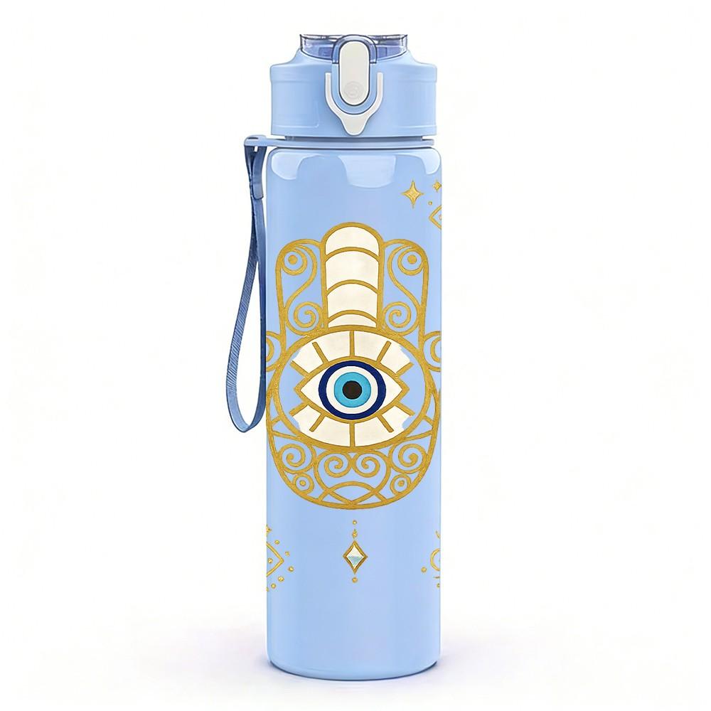 1PC Evil Eye Hand Amulet Art Print 750ml Color Plastic Sports Water Bottle Leakproof Flip Straw Lid Suitable for Sports Office Home Use