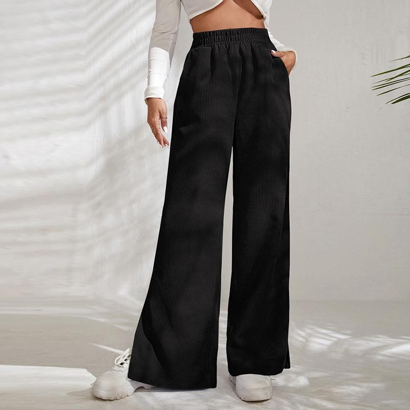 Women's Autumn and Winter High Waist Casual Corduroy Pants Solid Color Spliced Wide Leg Trousers