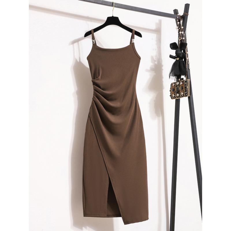Large Size Womens Updated Summer Style Slightly Fat Girl French-style Irregular Waist-hugging and Slimming Temperament Suspender Dress