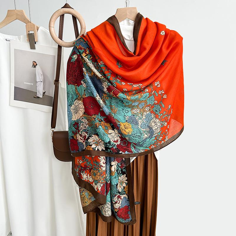 2024 Four Seasons Universal Thin Cotton And Hemp Sunscreen Silk Scarf Shawl Dual Purpose External Air Conditioning Room Neck Protection