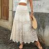 French Style Maxi Skirt High Waist A-Line Solid Color Hollow Skirt Large Hem Knitted Skirt