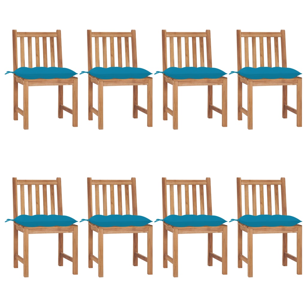 Garden Chairs 8 Pcs with Cushions Solid Teak Wood