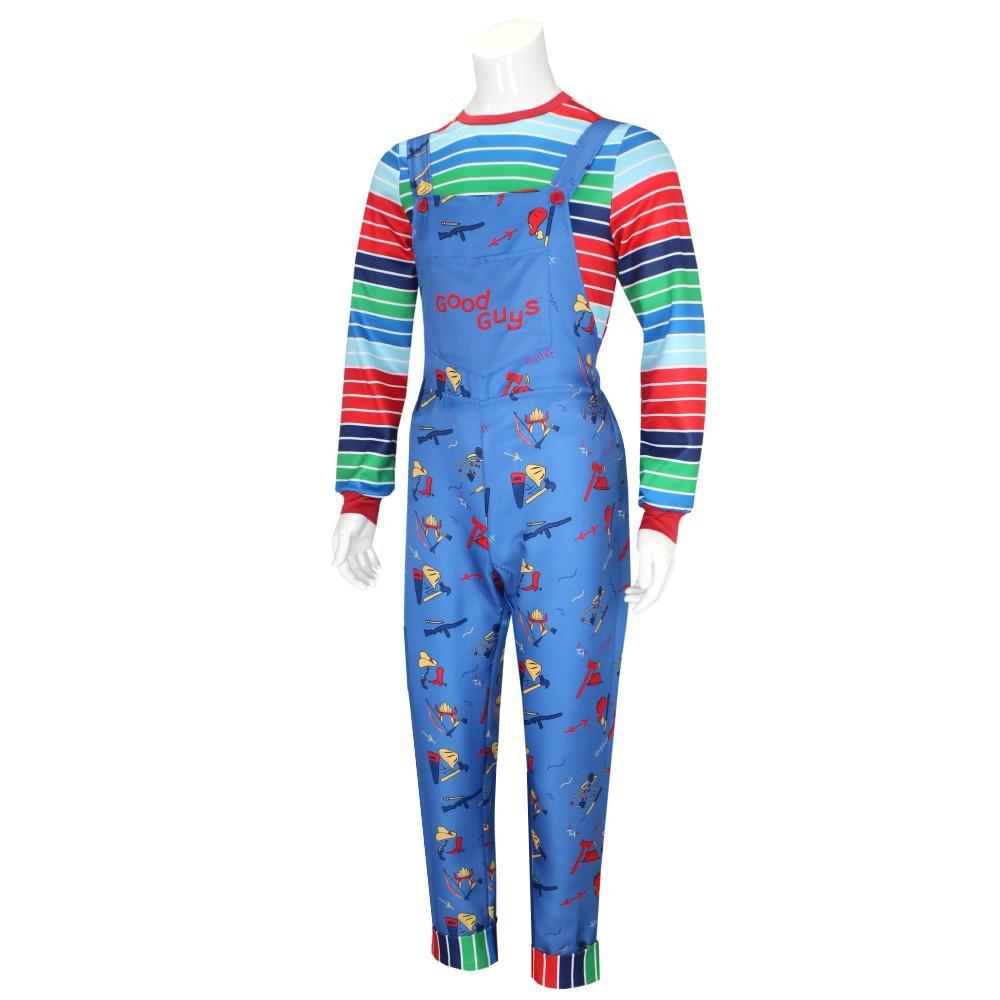 Chucky Cosplay Kostüm für Männer und Frauen, getränkte Hemd und Hose, Film, Halloween, Karneval, Horrorparty, Kleidung