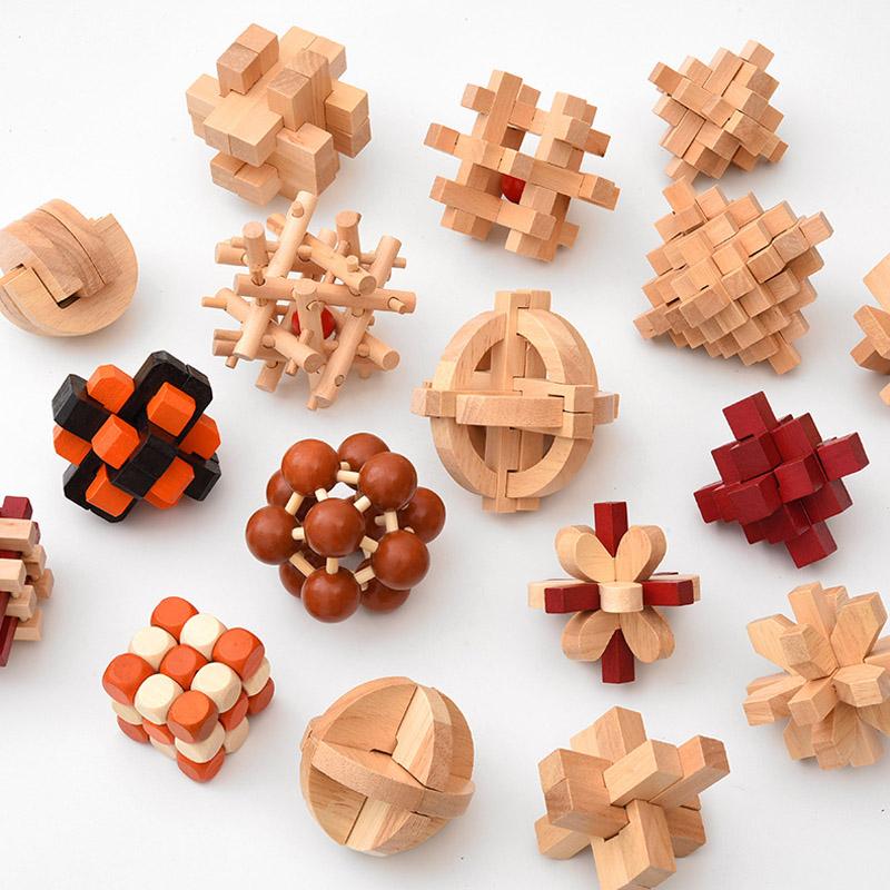 Wooden Kong Ming Lock Lu Ban Lock IQ Brain Teaser Puzzle Inteligencia Rompecabezas 3D De Madera Montessori Educational Toys
