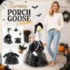 Porch Goose Decoration Wearing Witch Costume with Hat and Spider Web Patterned Dress for Outdoor Indoor Seasonal Display