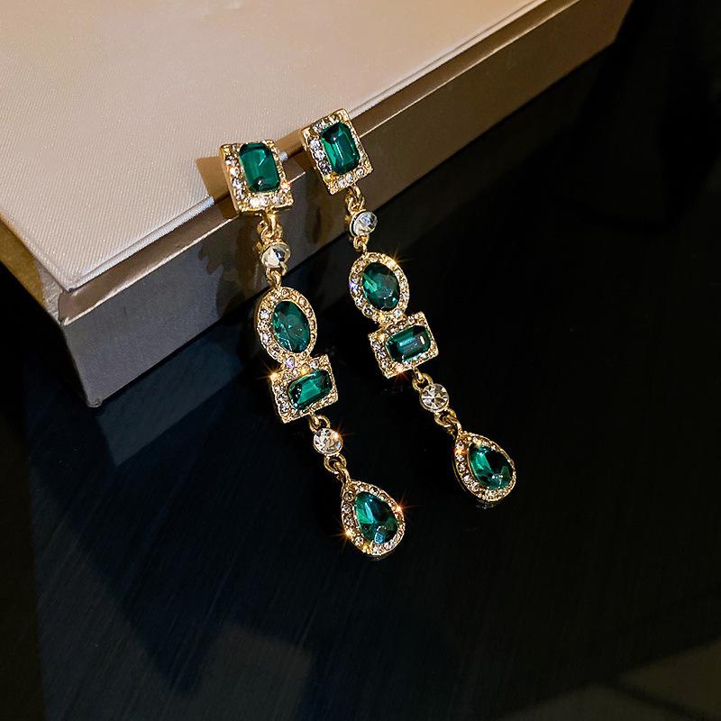 Elegant French Court Rhinestone Water Drop Tassel Earrings