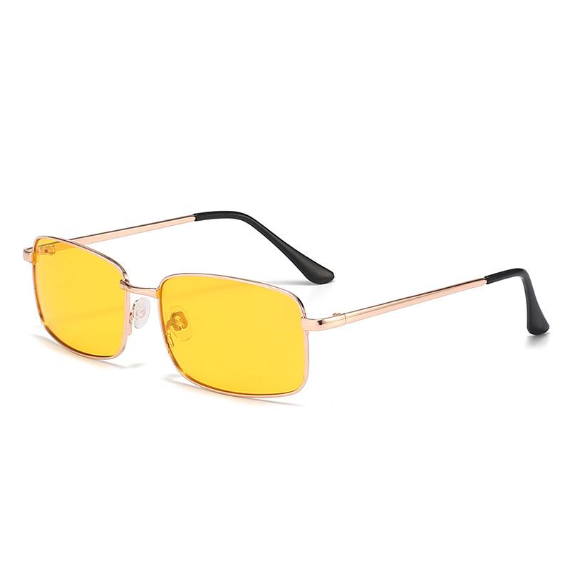 Fashionable Retro Metal Frame Sunglasses Small Rectangular UV400 Protection Color Changing Lenses Trendy Accessory
