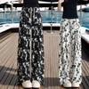 New Chinese Style Ink Butterfly Ice Silk Wide-leg Pants for Summer Chinese Style Pants for Women Thin Casual Draped Straight Floor Pants