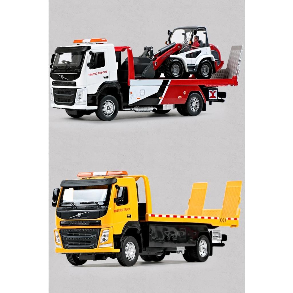 1/50 VOLVO VAN Type Alloy Trailer Model Simulation Metal Car Transporter Wrecker Truck Pull Back Sound and Light Toy Truck