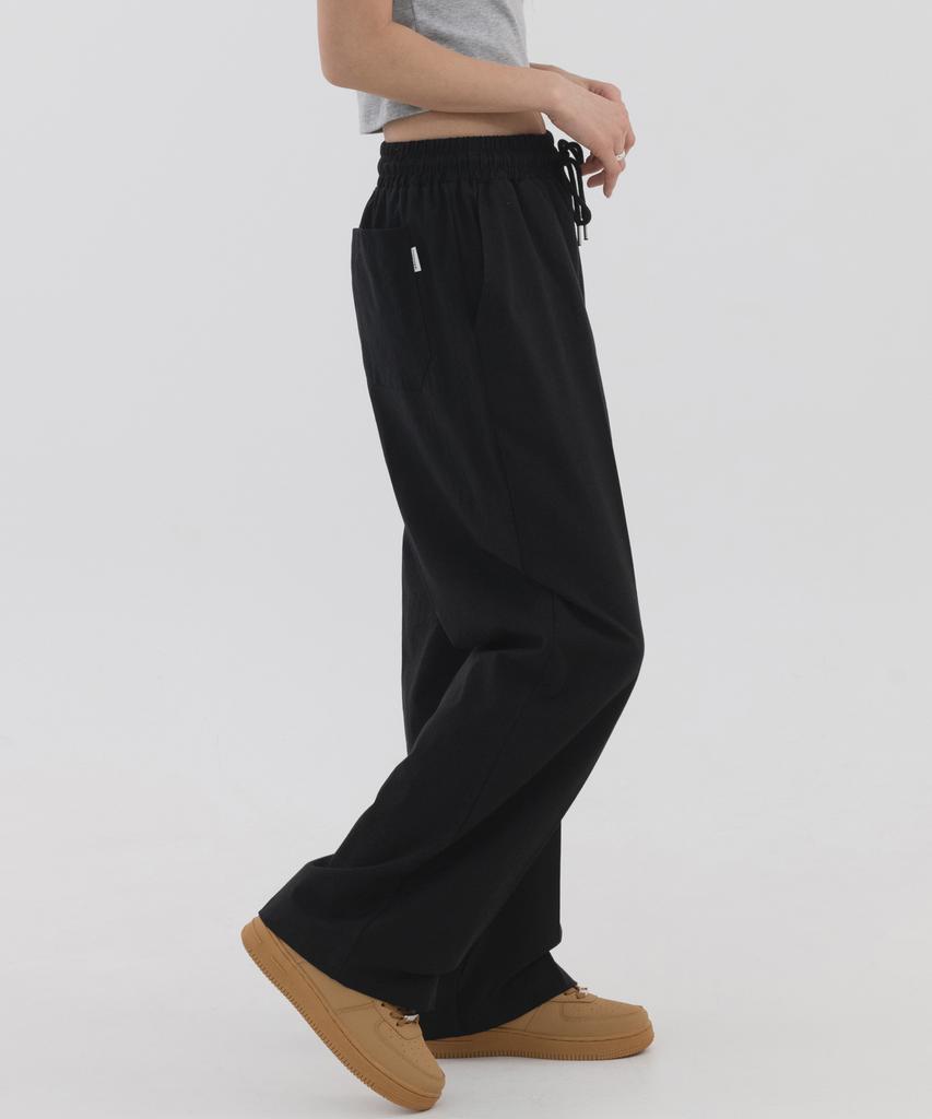 PIANER Linen-Like Semi-Wide Pants (Black)