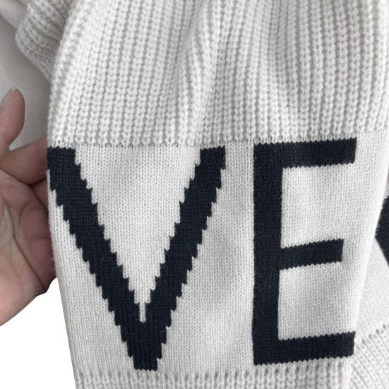 Women Winter Coat with Hood And Side Pockets Patchwork Knitted Sleeves Outerwear Letter Pattern