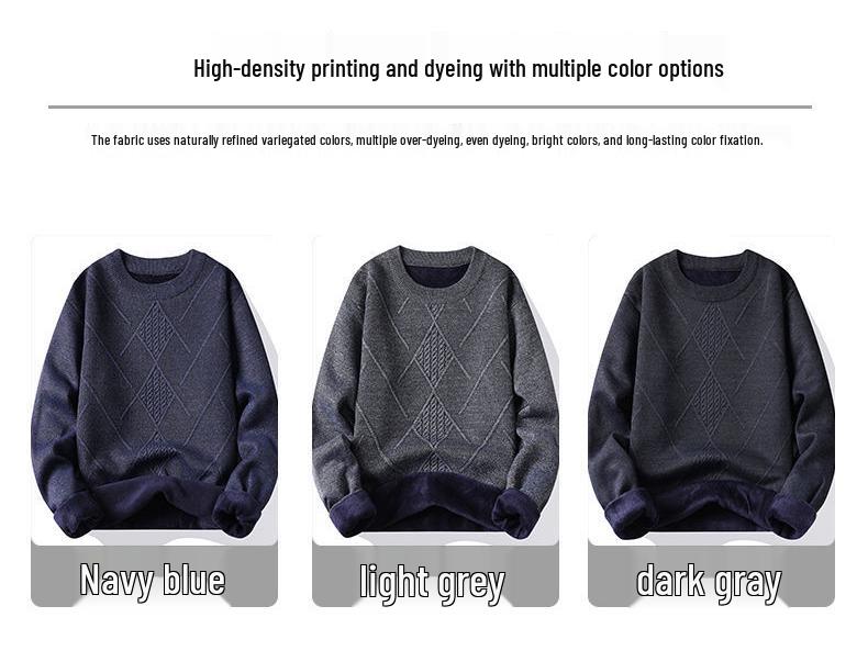 2025 Men's Winter Sweater: Mid-Aged Plush Knit, Thickened, Round Neck, Dad Style, Casual, Warm
