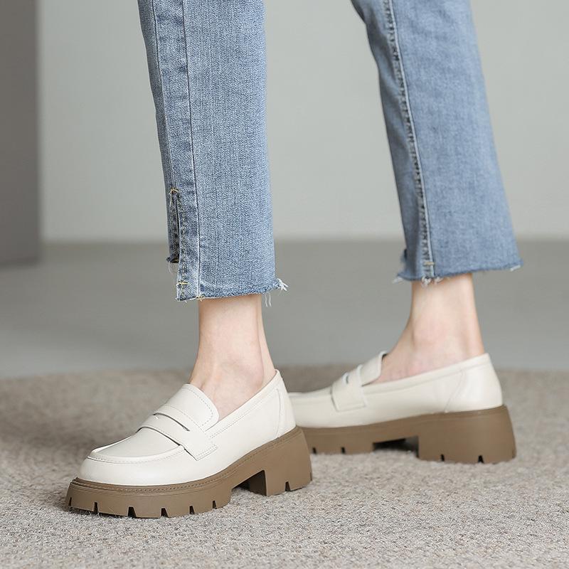 Women's Colorblocked Thick-Soled Loafers: British Style Retro Platform Soft Leather Shoes