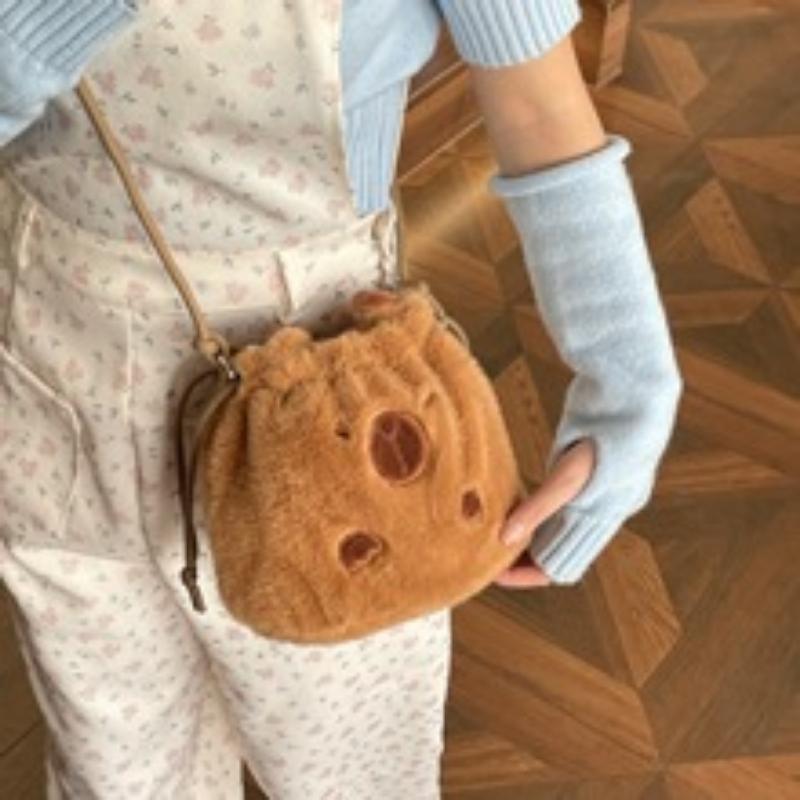 New Cute Capybara Drawstring Backpack Trendy Cartoon Animal Bag Girls' Crossbody Storage Bag Cute and Spacious Organizer Purse