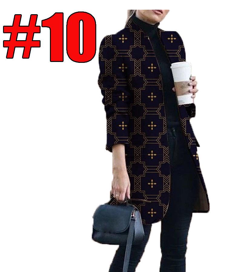 Women's European and American Fashion Woolen Coat - Autumn/Winter 2022, Print Stand Collar Design