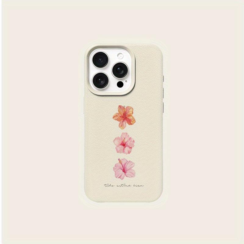 Hibiscus Flower Pattern Lychee Texture Silicone Phone Case For iPhone 11 12 13 14 15 16 17 Pro Max 14 Plus 17Air Soft Cover