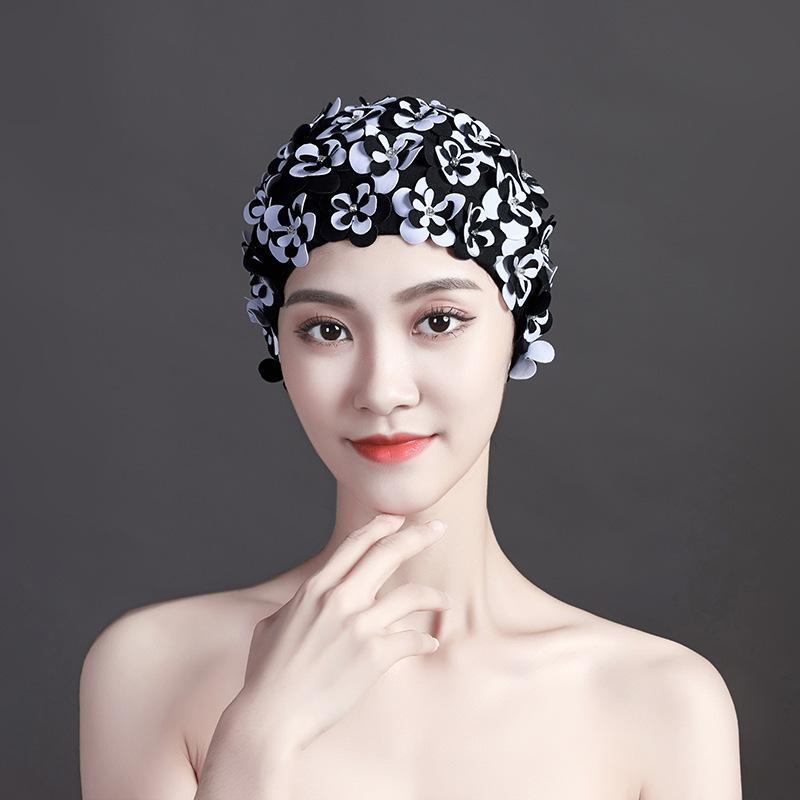 Adult Swimming Cap Waterproof Handmade Flower Swimming Cap Petals High Elastic Hair Care Swimming Cap Female