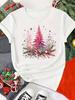 (Asiatische Größe) Druck fröhliche Weihnachten Rundhals Damenoberteil neues Jahr T Kleidung Aquarell Trendstil Kurzarm T-Shirts Mode Feiertag Grafik-Tee