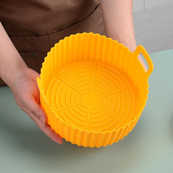 Silikon-Backform für Heißluftfritteuse, wiederverwendbare Einlage, Topfschutz mit erhöhtem Rand, Doppelgriffe, antihaftbeschichtet, hitzebeständig, Küchenhelfer