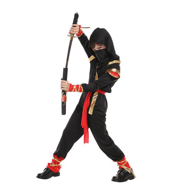 Karneval Jungen Kinder Ninja Kostüm Rollenspiel Attentäter Samurai Krieger Anzug mit Kapuze Kinder Halloween mit Ninja Schwert Verkleidung