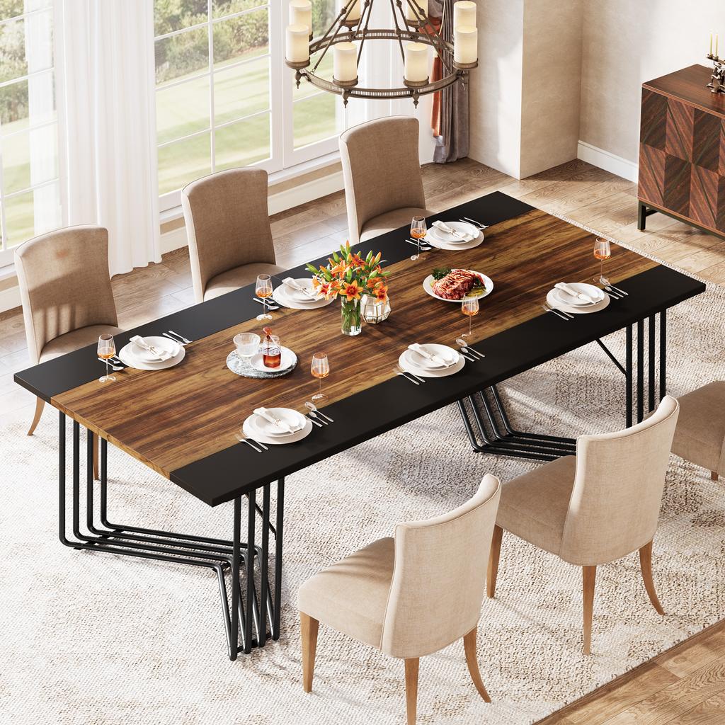Tribesigns Rectangular Dining Table for 8-10 People, 200 Cm Large Industrial Kitchen Table Dining Table for Living Room, Kitchen