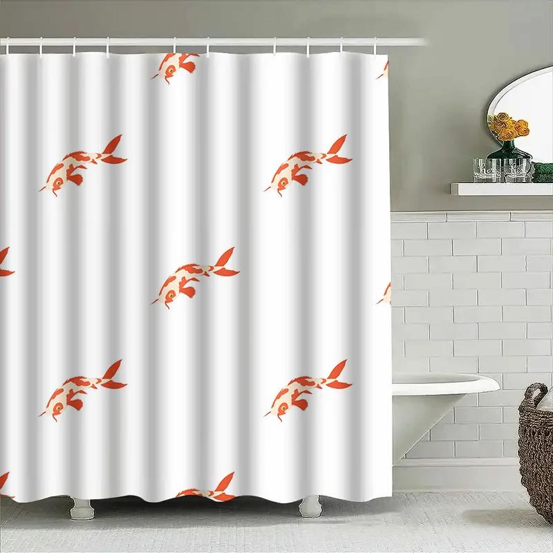 Home Decor Printed Shower Curtain For Bathroom Decoration Modern Waterproof Curtains With Orange Fish Pattern