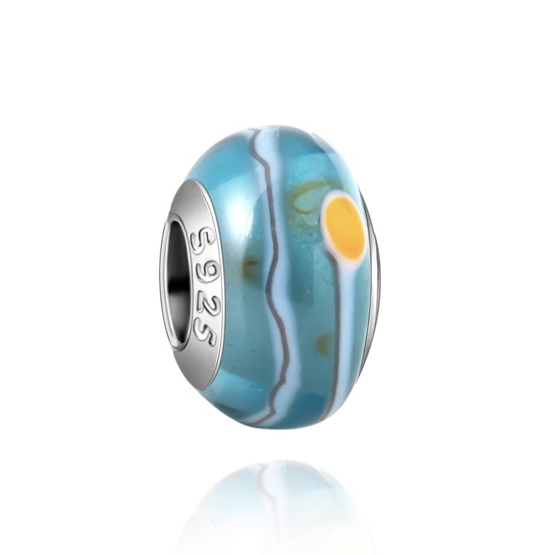 Murano Glass Collection Copper MultiColor Blue Bump Charm Fits Bracelets Women Exquisite Jewellery Accessories Gifts