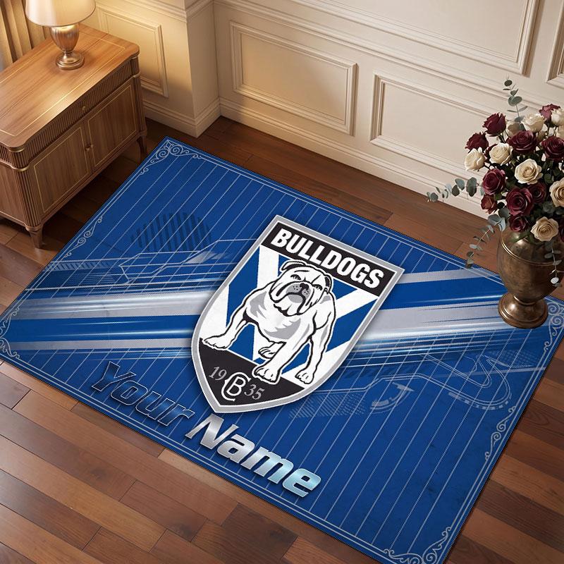 Alfombra de Cristal de Terciopelo Personalizada Canterbury-Bankstown Bulldogs, Alfombra Suave Antideslizante con Texto de Nombre Personalizado para Sala de Estar Dormitorio
