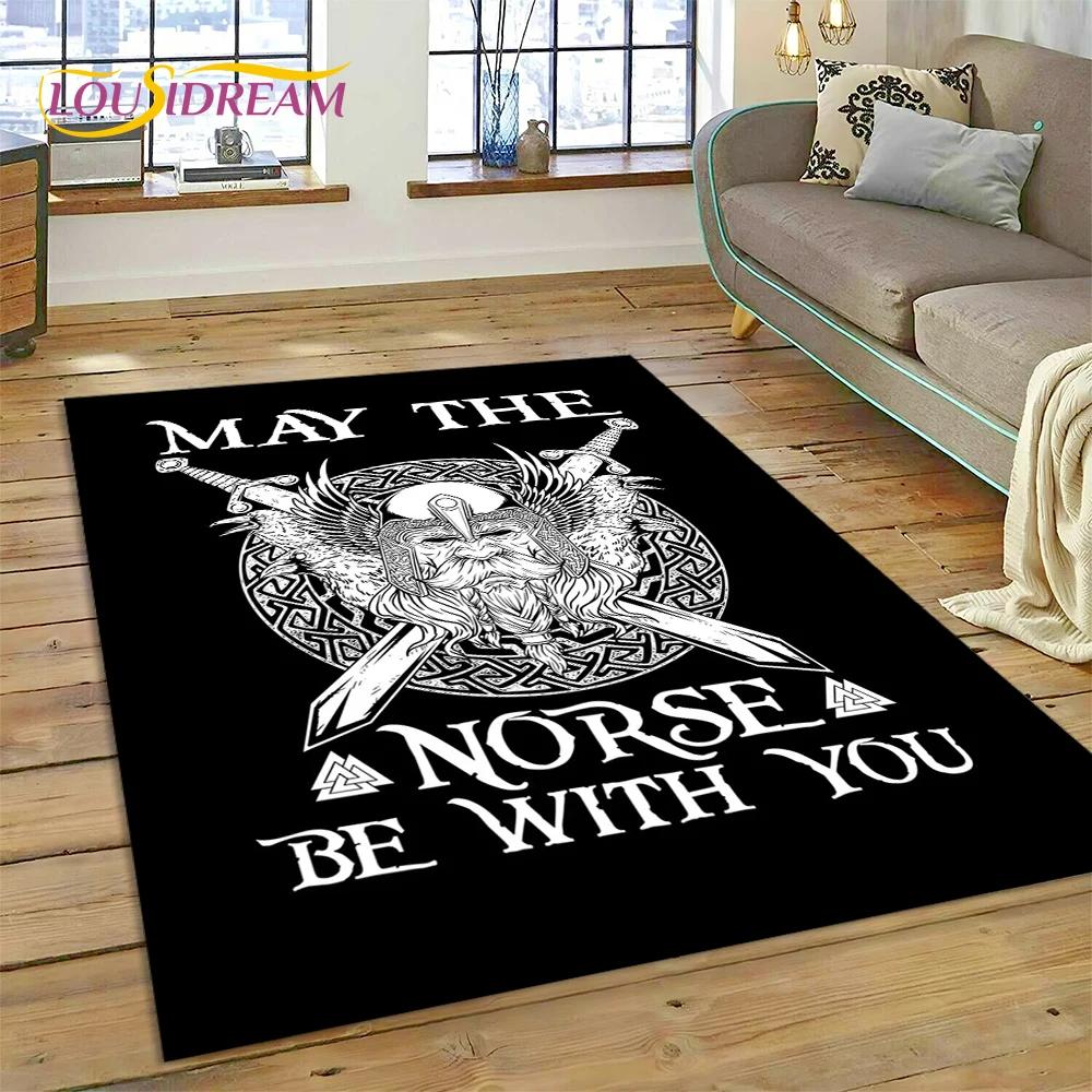 Nordic Mythology Valhalla Viking Odin Cartoon Area Rug Large,Carpet Rug for Living Room Bedroom Sofa Doormat,Kids Play Floor Mat
