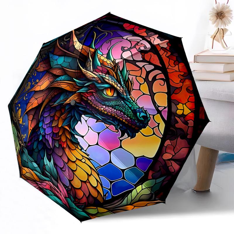 Dragon Artwork Outdoor Automatic Umbrella Sturdy 8 Rib Durable Plastic Iron Outdoor Daily Use Outdoor Accessory Perfect Gift Friends