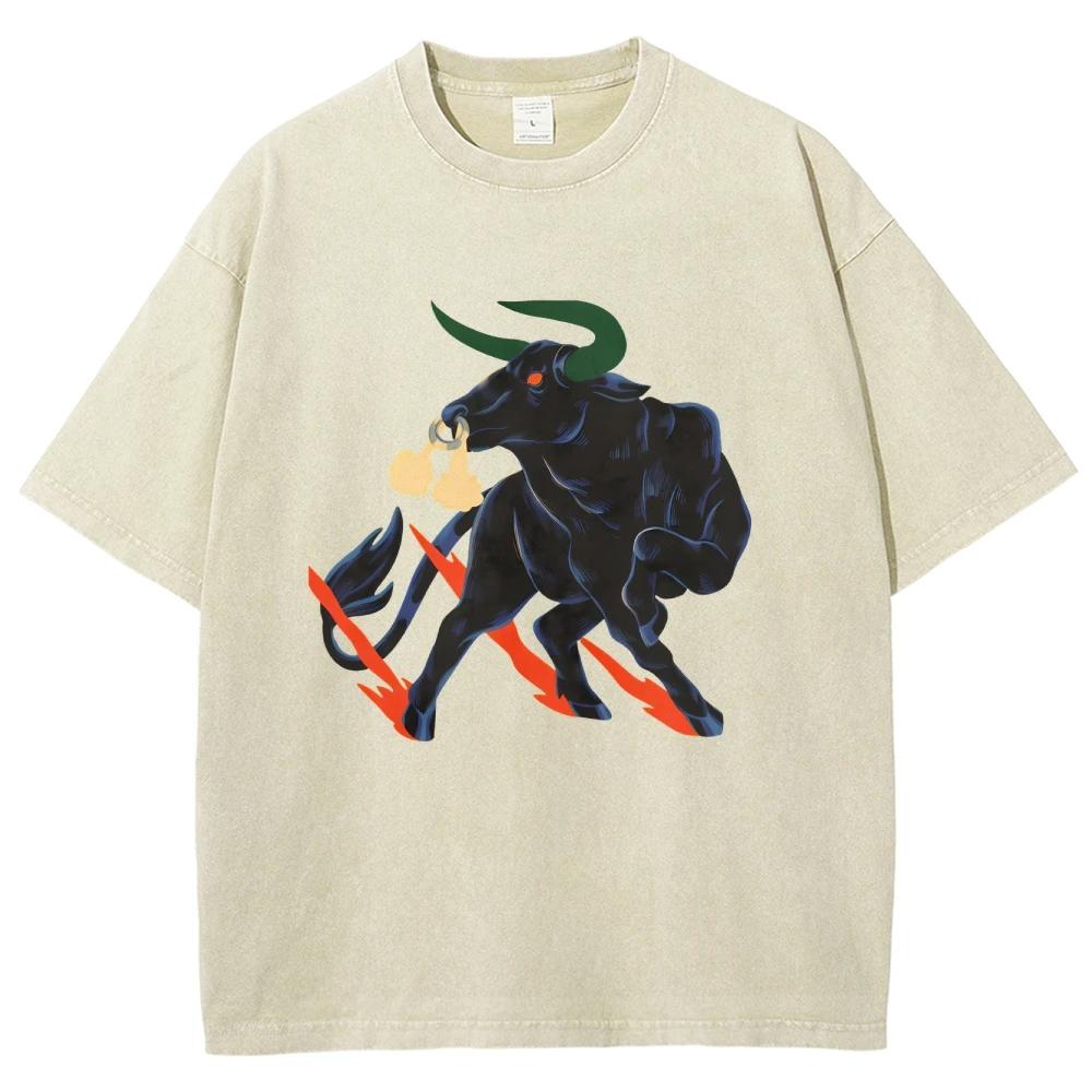 Coola tjur-t-shirts Unisex Tvättade t-shirts Herr Dam Överdimensionerade kortärmade t-shirts Bomull Harajuku Grafiska t-shirts