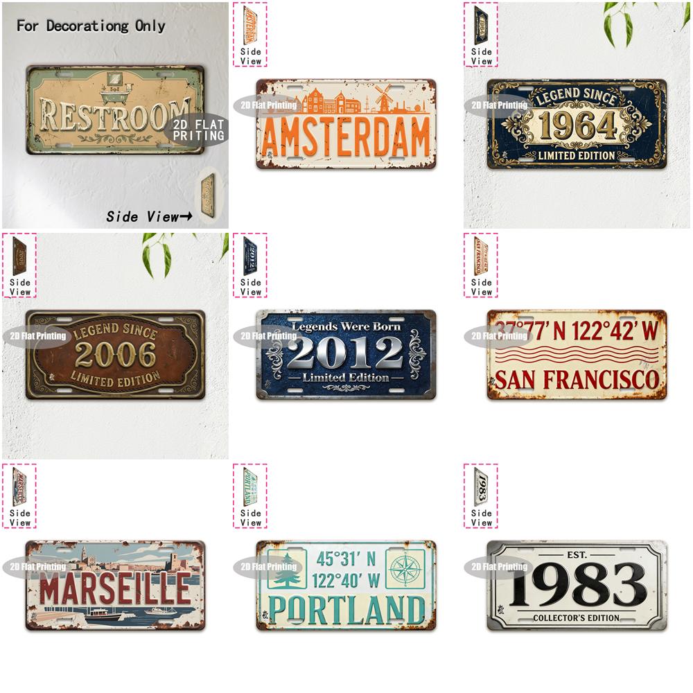 Tin Sign Vintage Durable Metal Plaque Wall Decor Home Office Bar Man Cave Restroom European American City Coordinate Birth