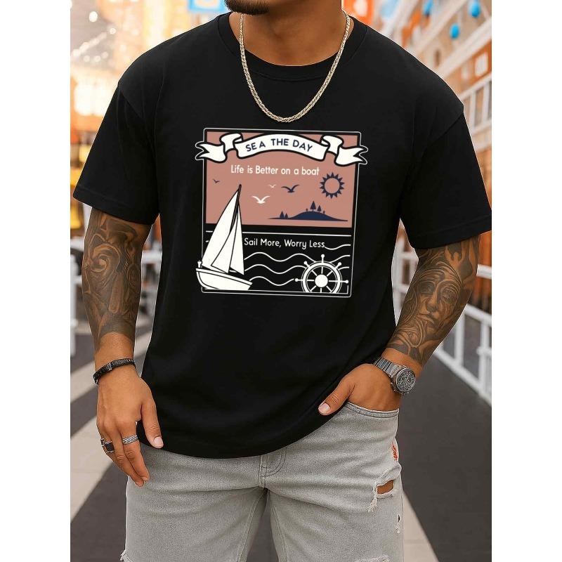 Herren Nautical Boot T-Shirt - Atmungsaktives Kurzarm Rundhals-T-Shirt mit leichter Dehnung, Geeignet für Sommerliche Outdoor-Aktivitäten, Freizeitkleidung & Bootfahren